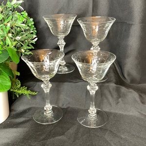 Set of 4 Tiffin Franciscan tall crystal sherbet / champagne coupe glasses